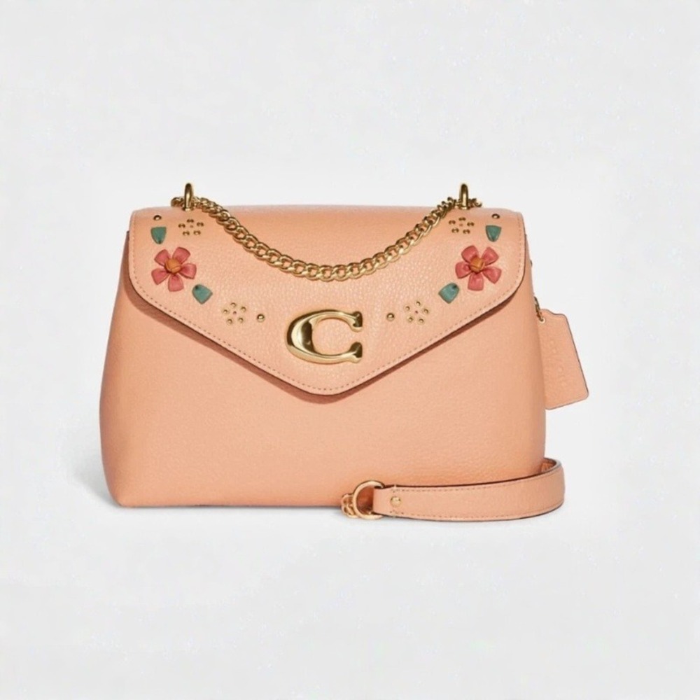 Coach‎ Tammie Shoulder Bag w Floral Whipstitch Faded Blush Pink CA145 NWT $450